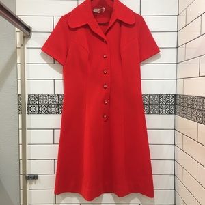 Vintage 70’s✨🌟 red collared button-up A-line